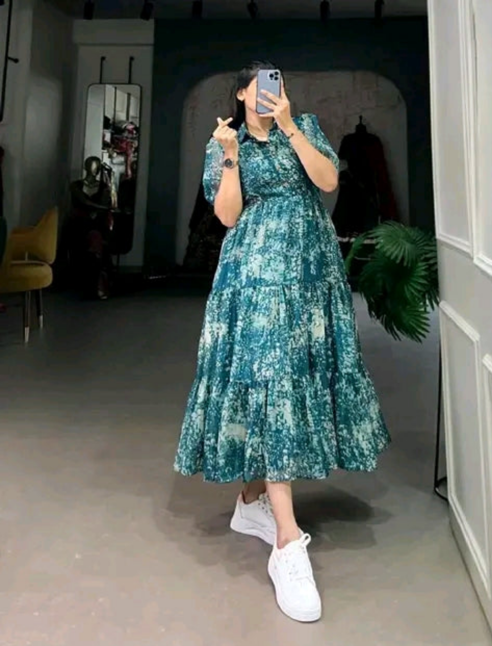 Classic Digitally Printed Georgette Shirt Collar Western Dress for Women