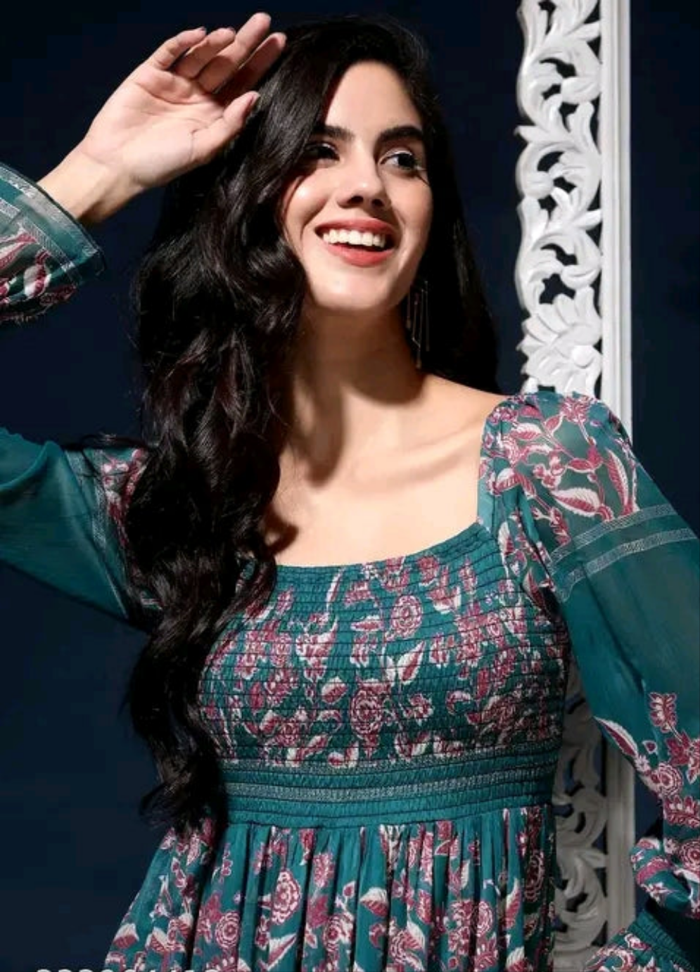 Smocked Tier Square Neck Party Wear