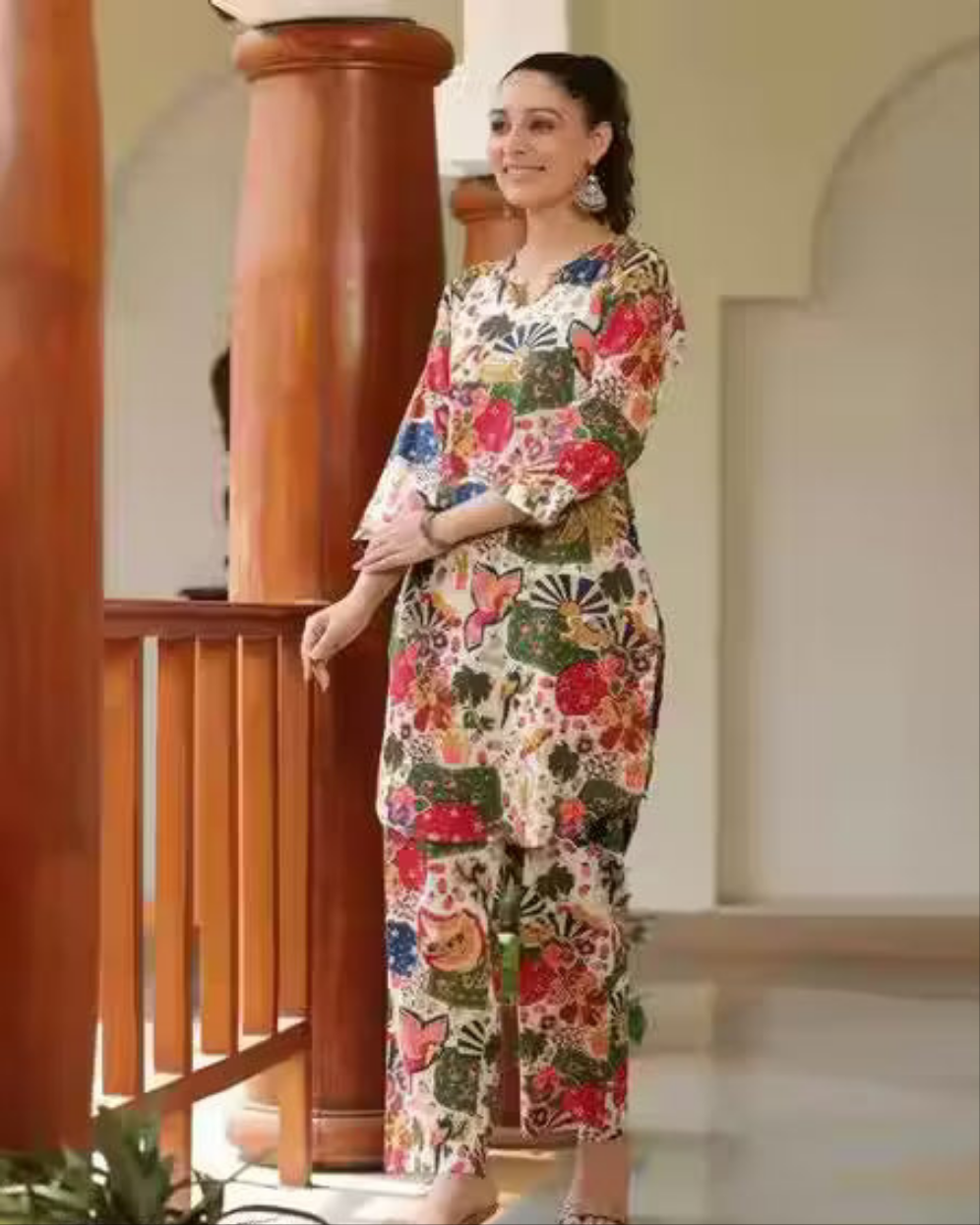 Floral Printed Cotton Blend Co-Ord Set