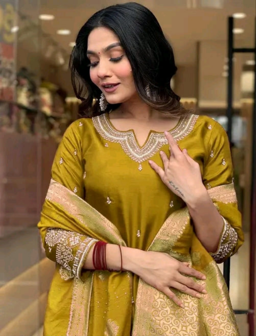 Stylish Party Wear Suit with Jacquard Dupatta