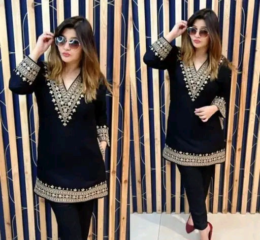 Women’s Rayon Embroidery Work Kurti with Pant Set